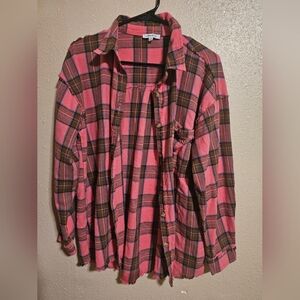 Pink white birch flannel size L NWOT